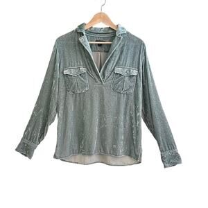 J. Crew Aqua Mint Crushed Velvet Patch Pocket Popover Shirt Sz Small BB249